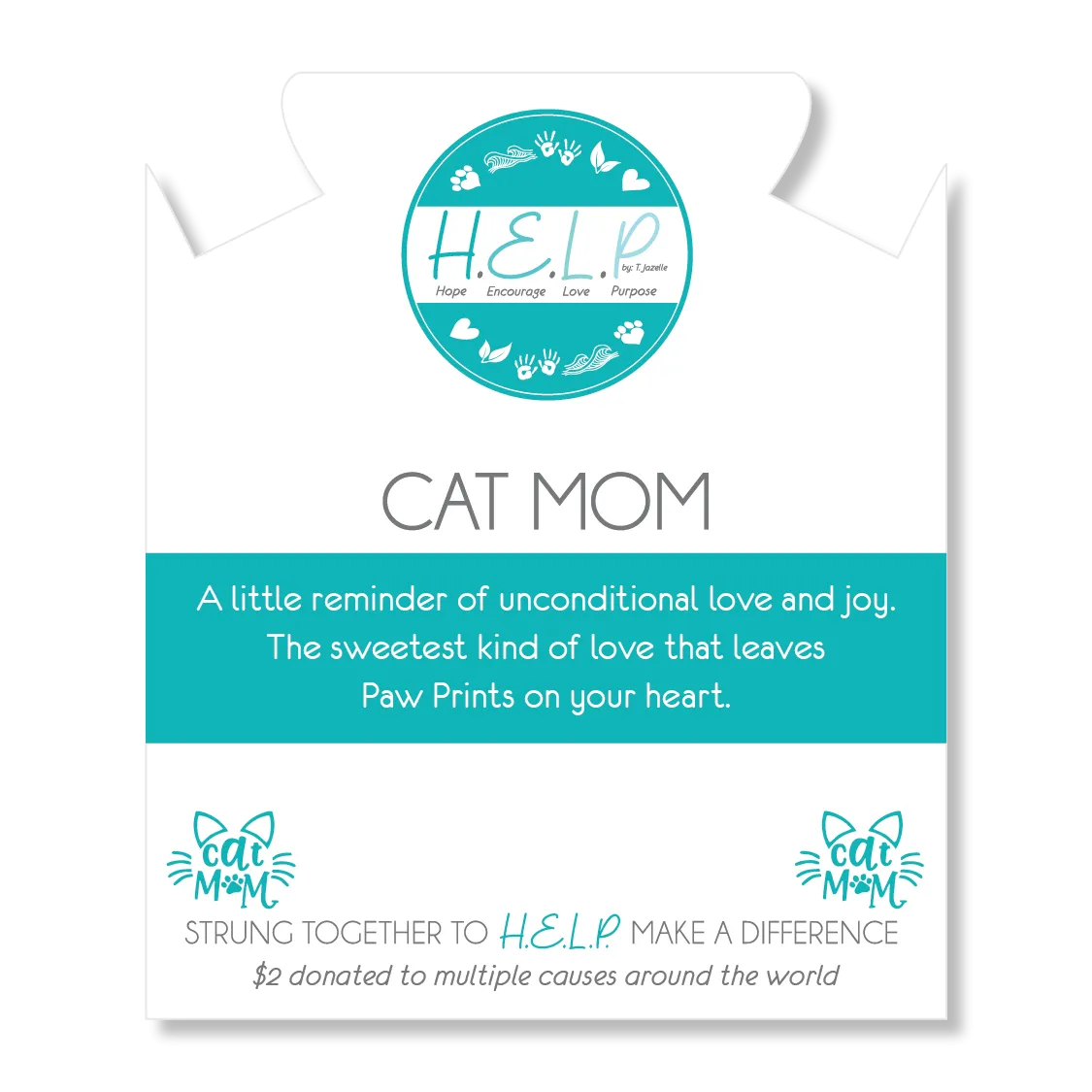 Cat Mom Charm with Azure Blue Jade Charity Bracelet