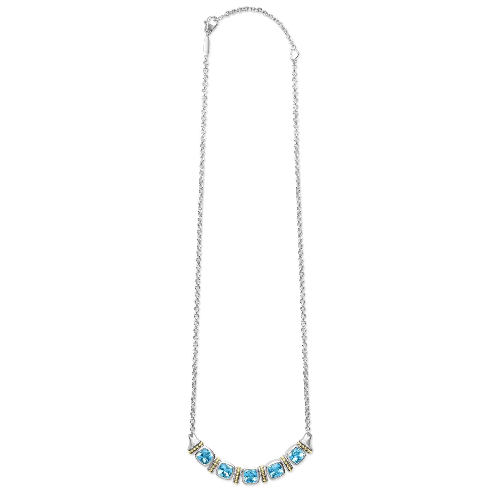 Caviar Color Five Station Swiss Blue Topaz Necklace