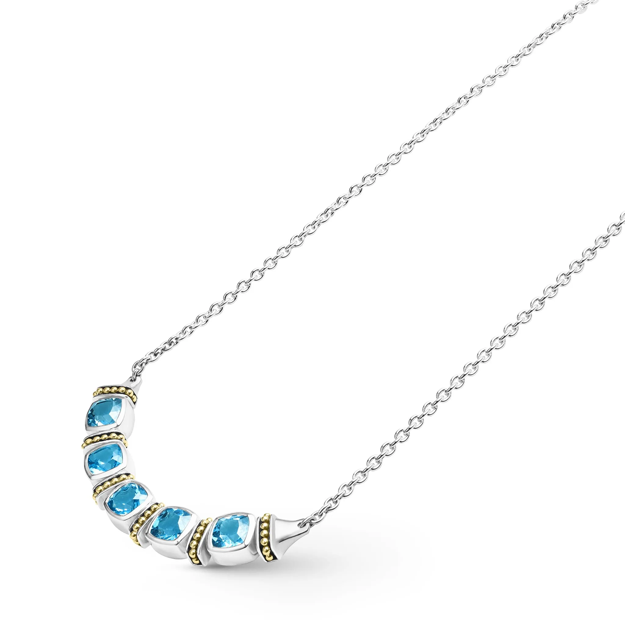 Caviar Color Five Station Swiss Blue Topaz Necklace