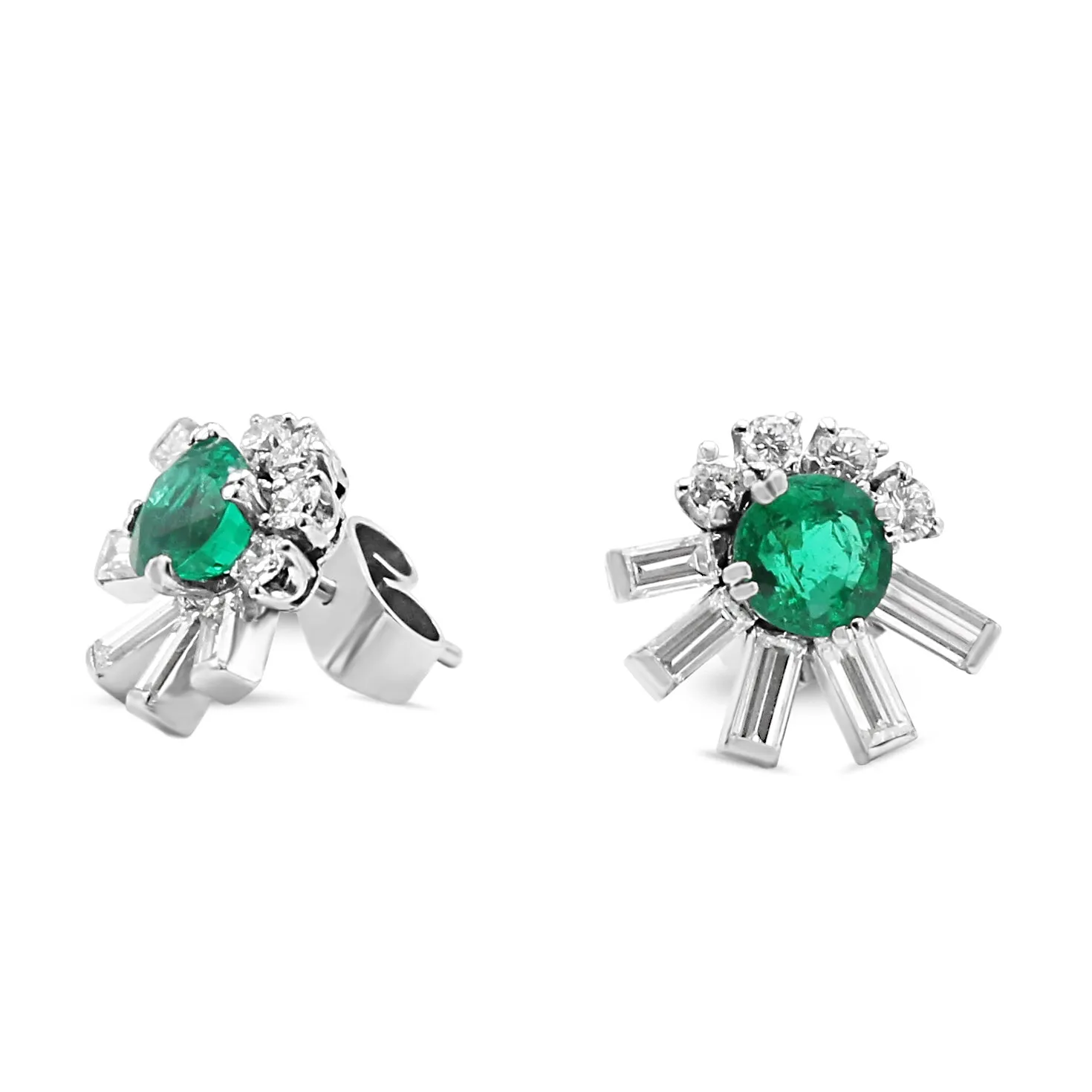 Colombian Emerald & Diamond Abstract Spray Design Earrings