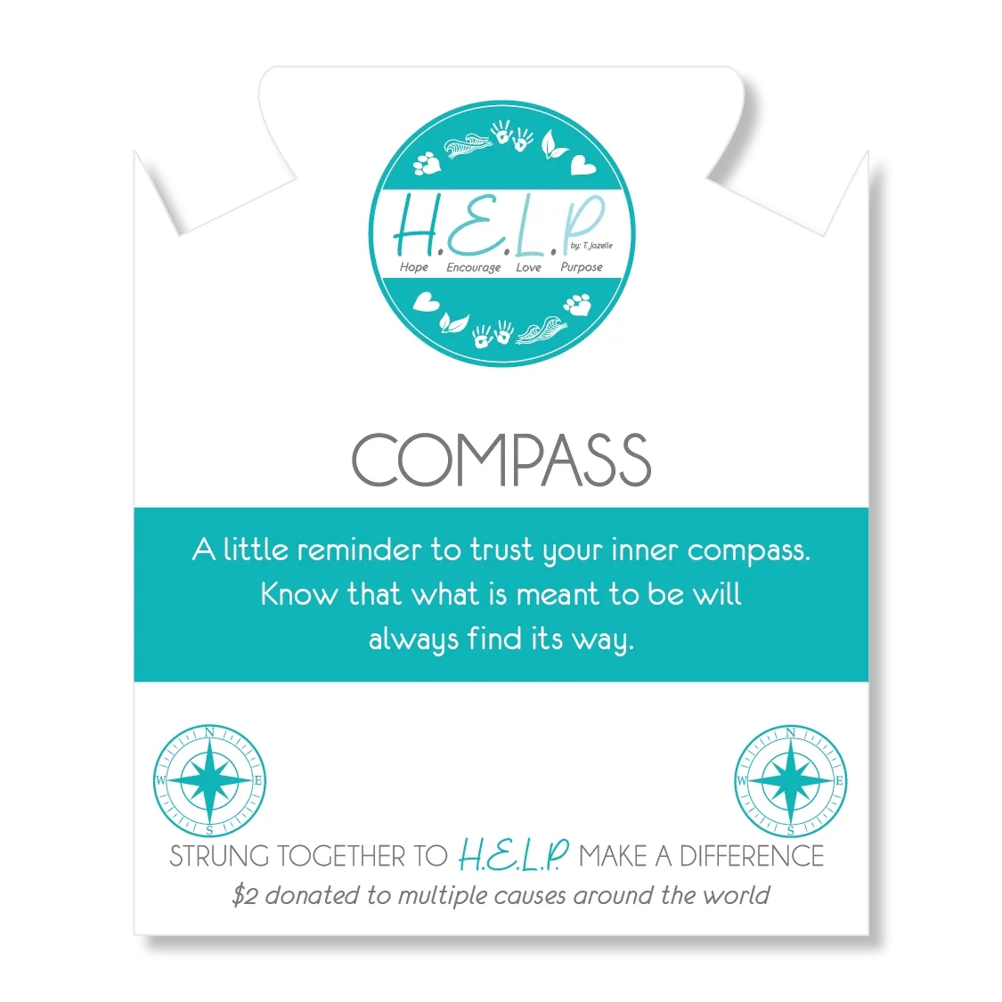 Compass Charm with Azure Blue Jade Charity Bracelet