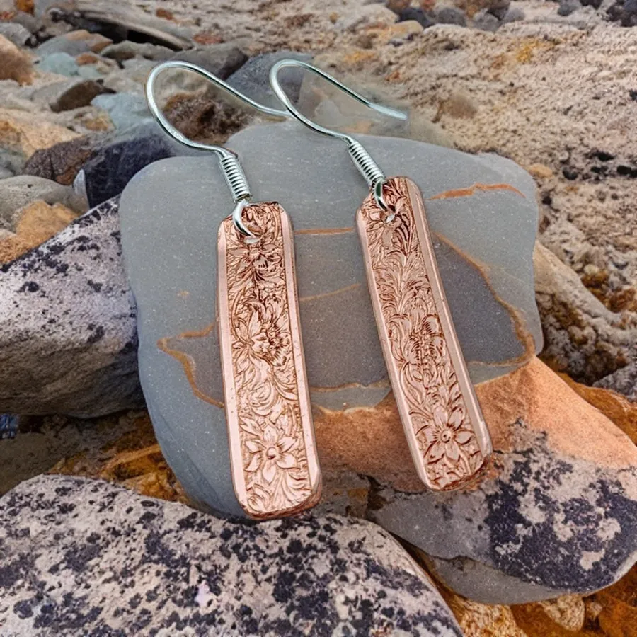 Copper &  925 Sterling Silver, 1.6" Earrings- Raven Stone