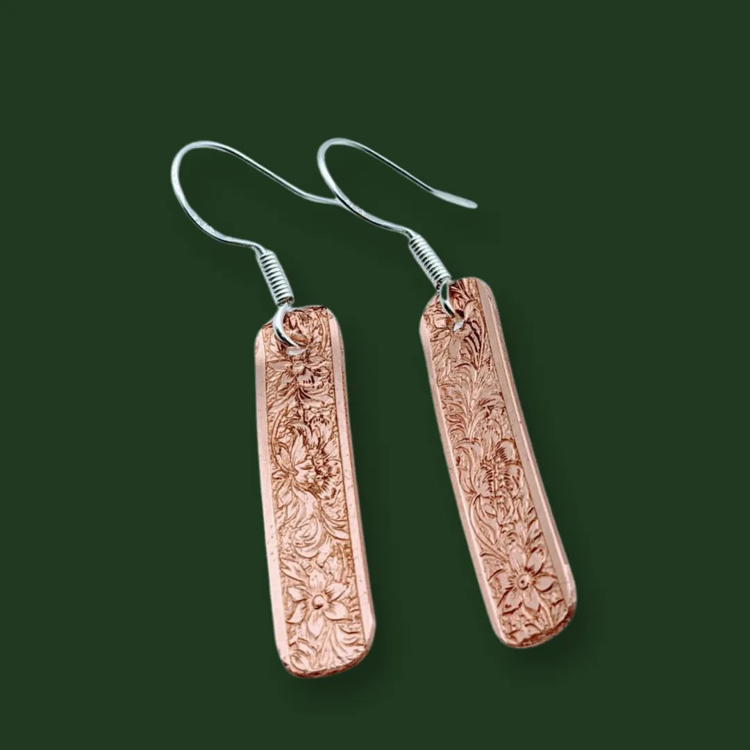 Copper &  925 Sterling Silver, 1.6" Earrings- Raven Stone