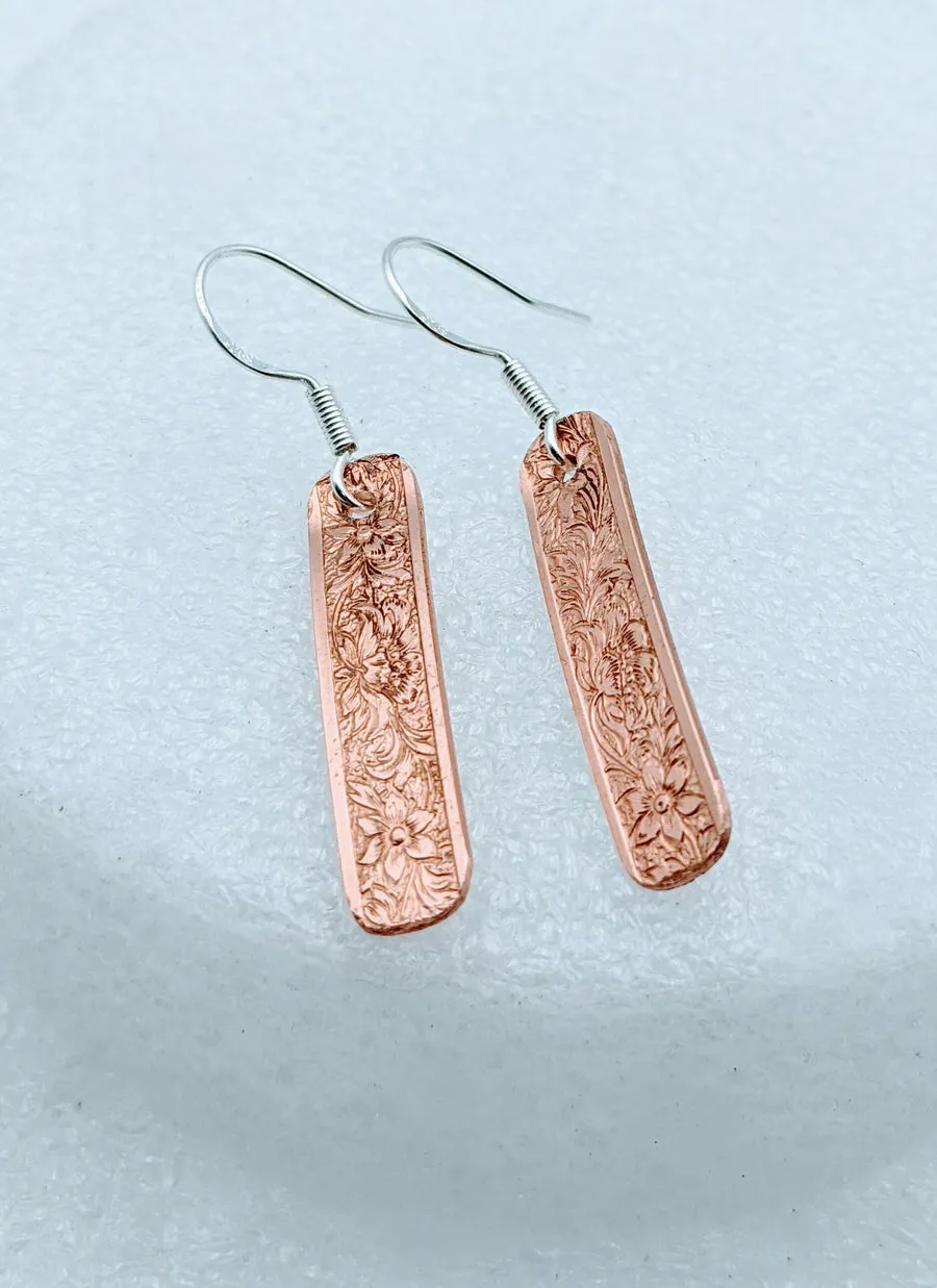 Copper &  925 Sterling Silver, 1.6" Earrings- Raven Stone