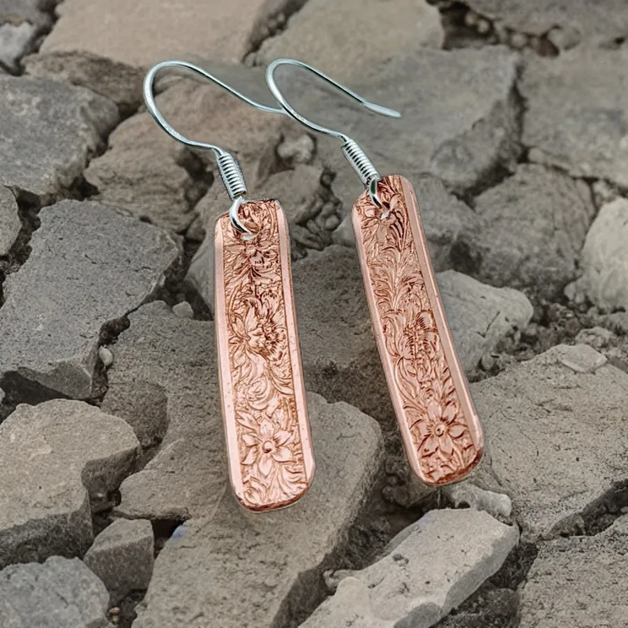 Copper &  925 Sterling Silver, 1.6" Earrings- Raven Stone