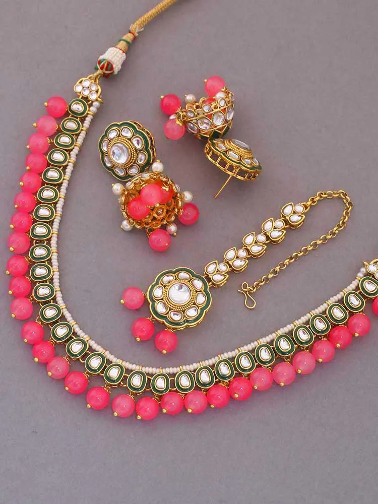 Coral Amala Kundan Jewellery Set