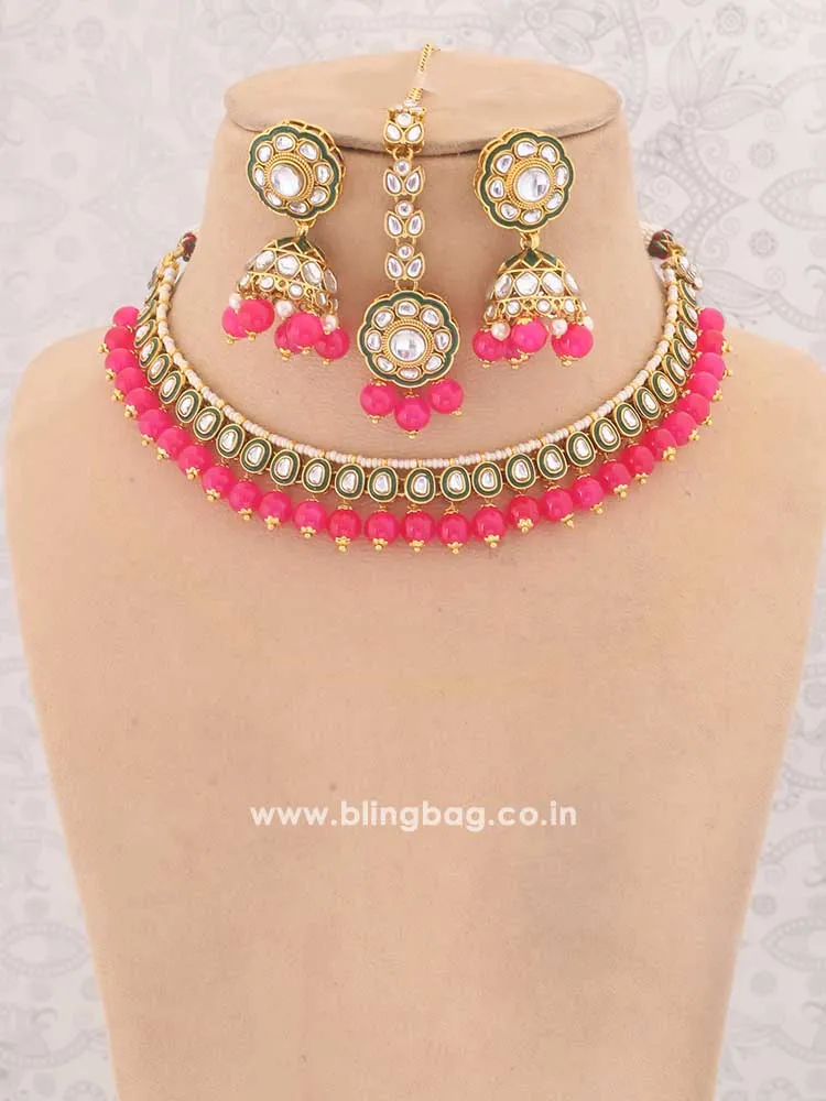 Coral Amala Kundan Jewellery Set