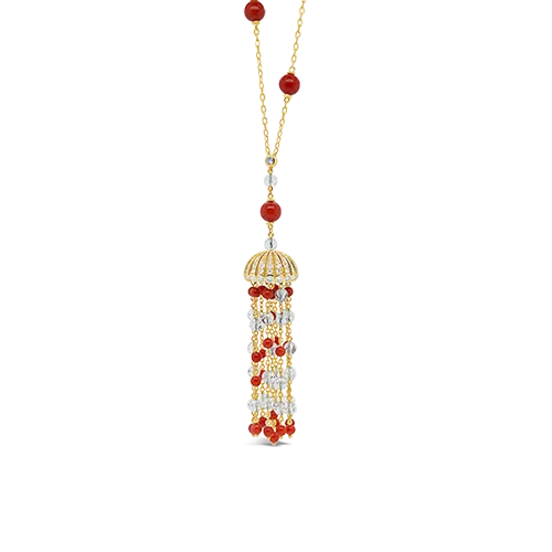 Coral & Crystal Tassel Estate Necklace