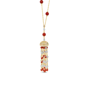 Coral & Crystal Tassel Estate Necklace
