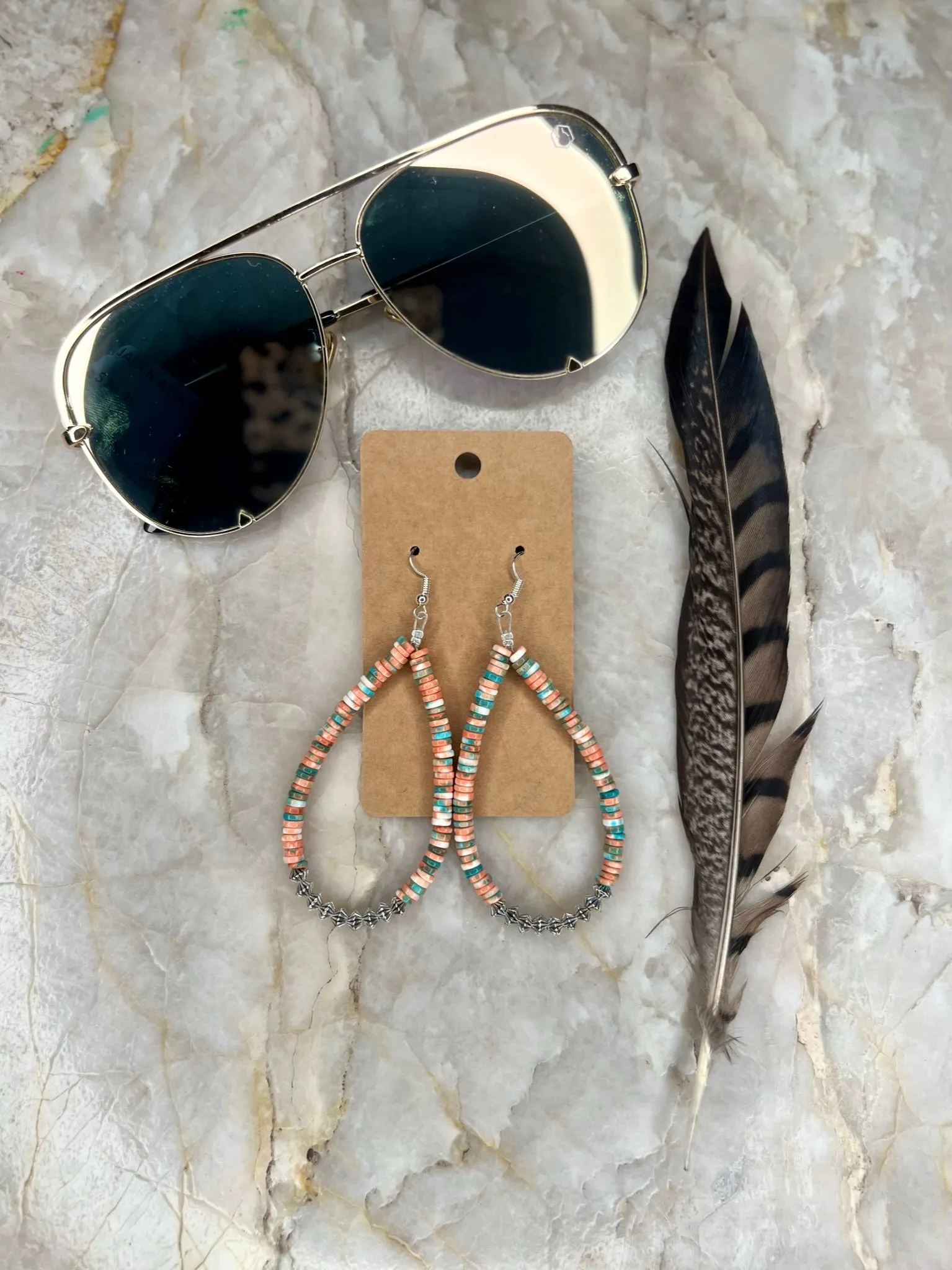 Coral and Turquoise Teardrop Earrings