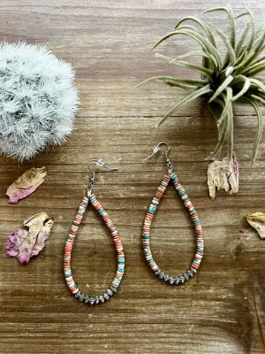 Coral and Turquoise Teardrop Earrings
