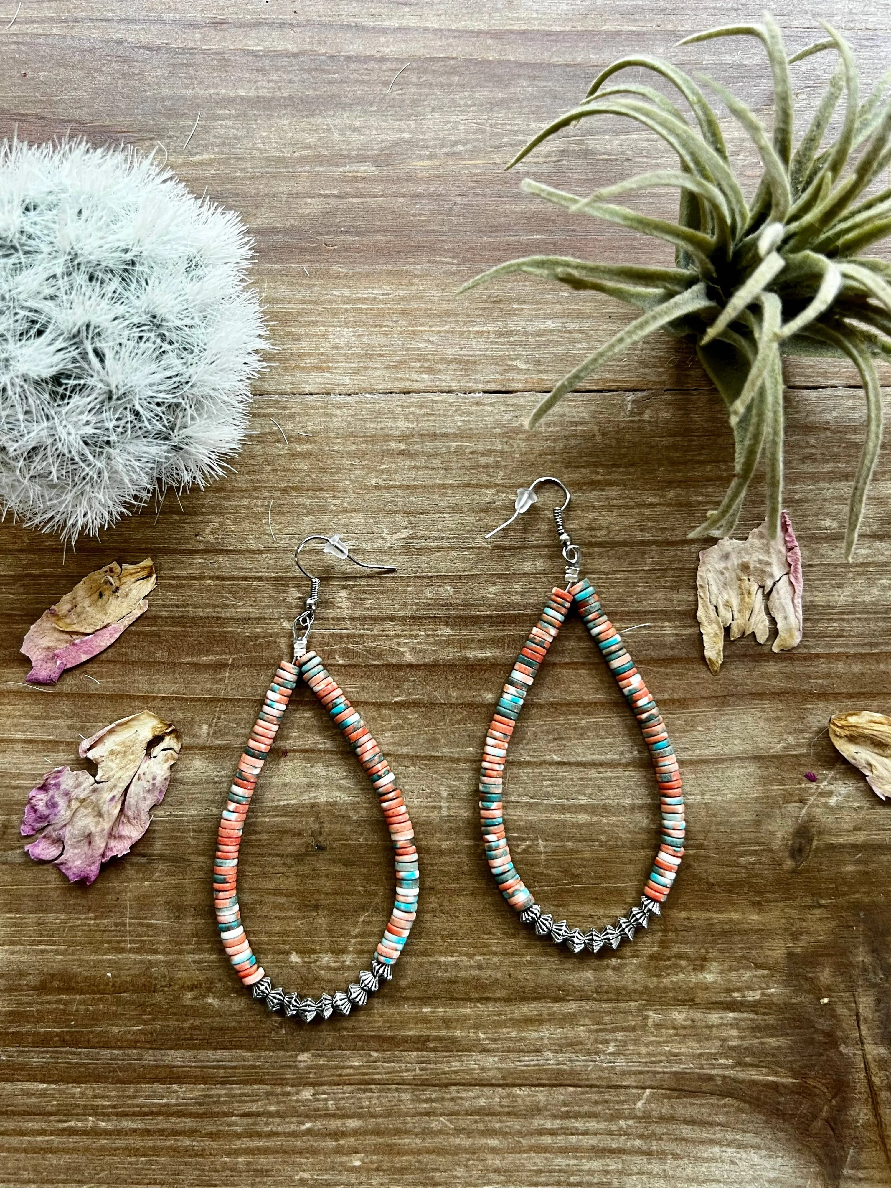 Coral and Turquoise Teardrop Earrings