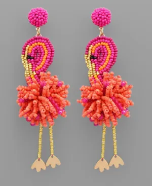 Coral Bead Flamingo Earrings