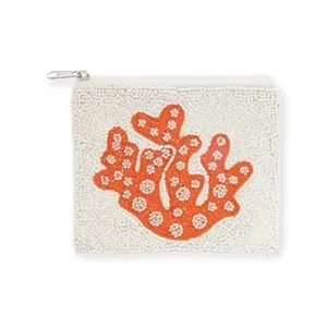 Coral Beaded Coin Pouch