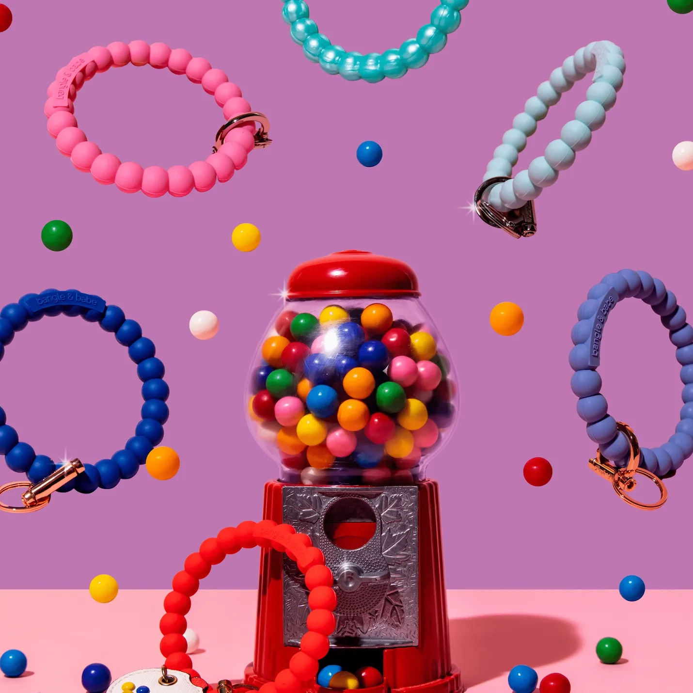 Coral Bubble Bangle Bracelet Key Ring