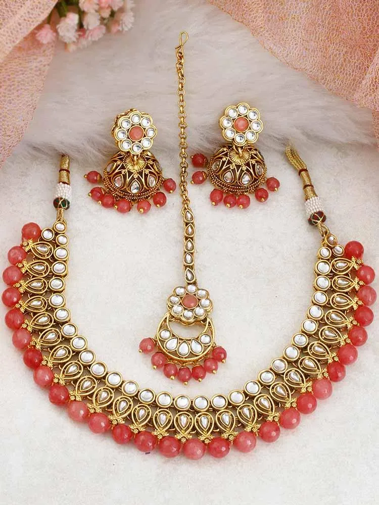 Coral Gurpreet Necklace Set