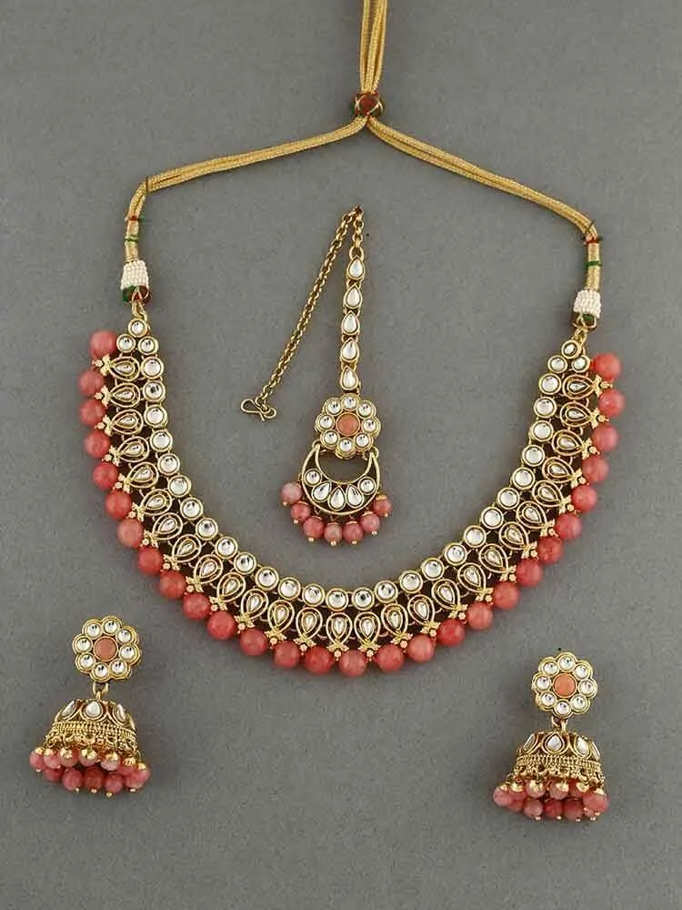 Coral Gurpreet Necklace Set
