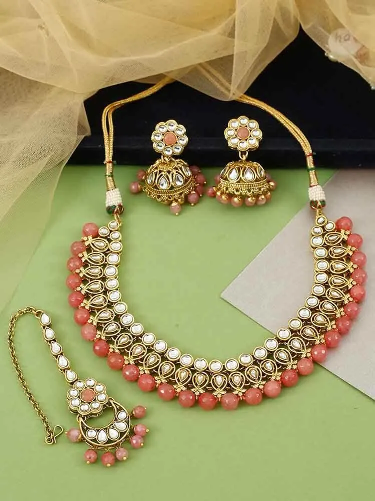 Coral Gurpreet Necklace Set