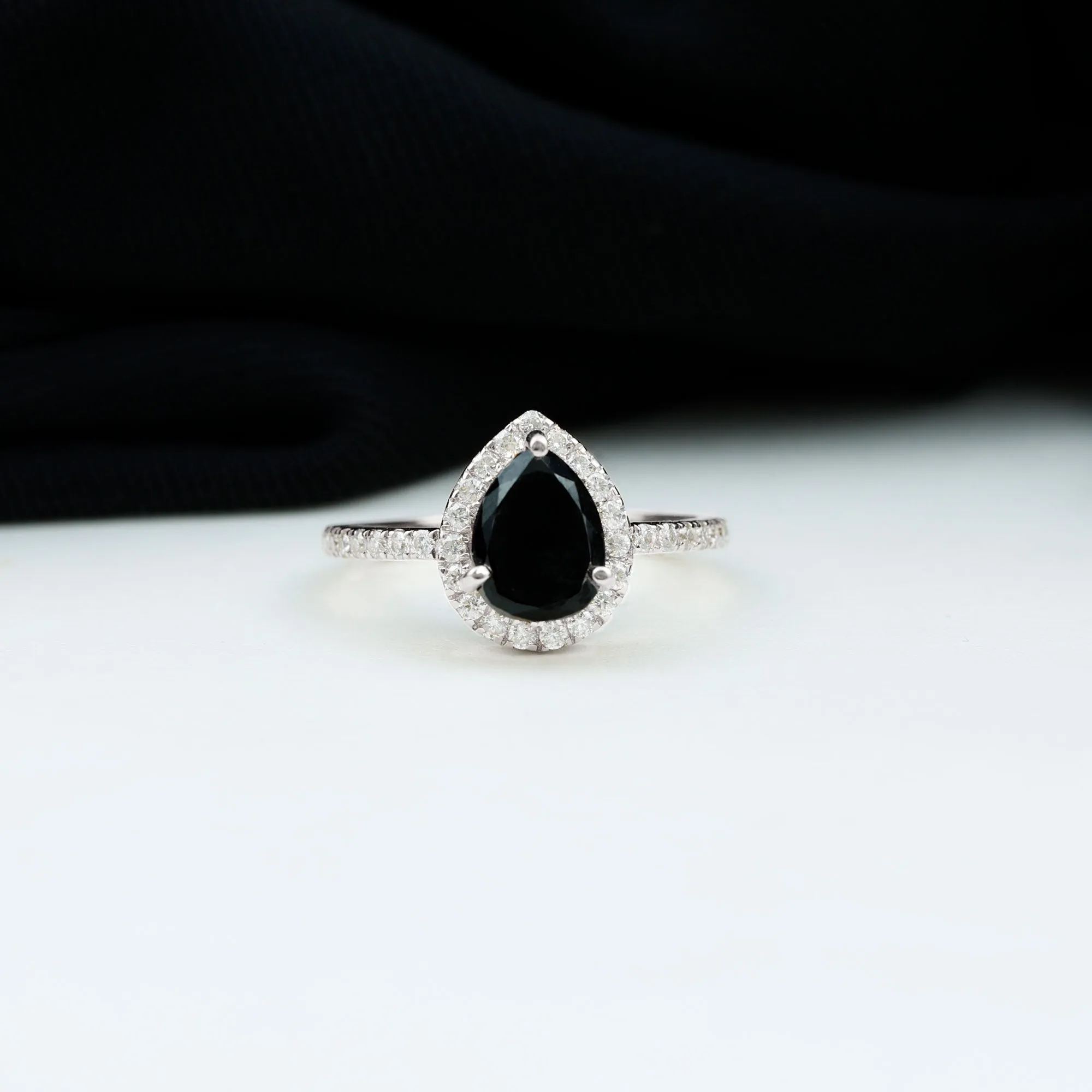 Created Black Diamond and Diamond Halo Engagement Ring