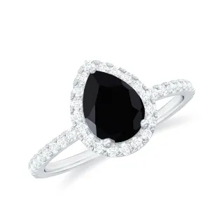 Created Black Diamond and Diamond Halo Engagement Ring