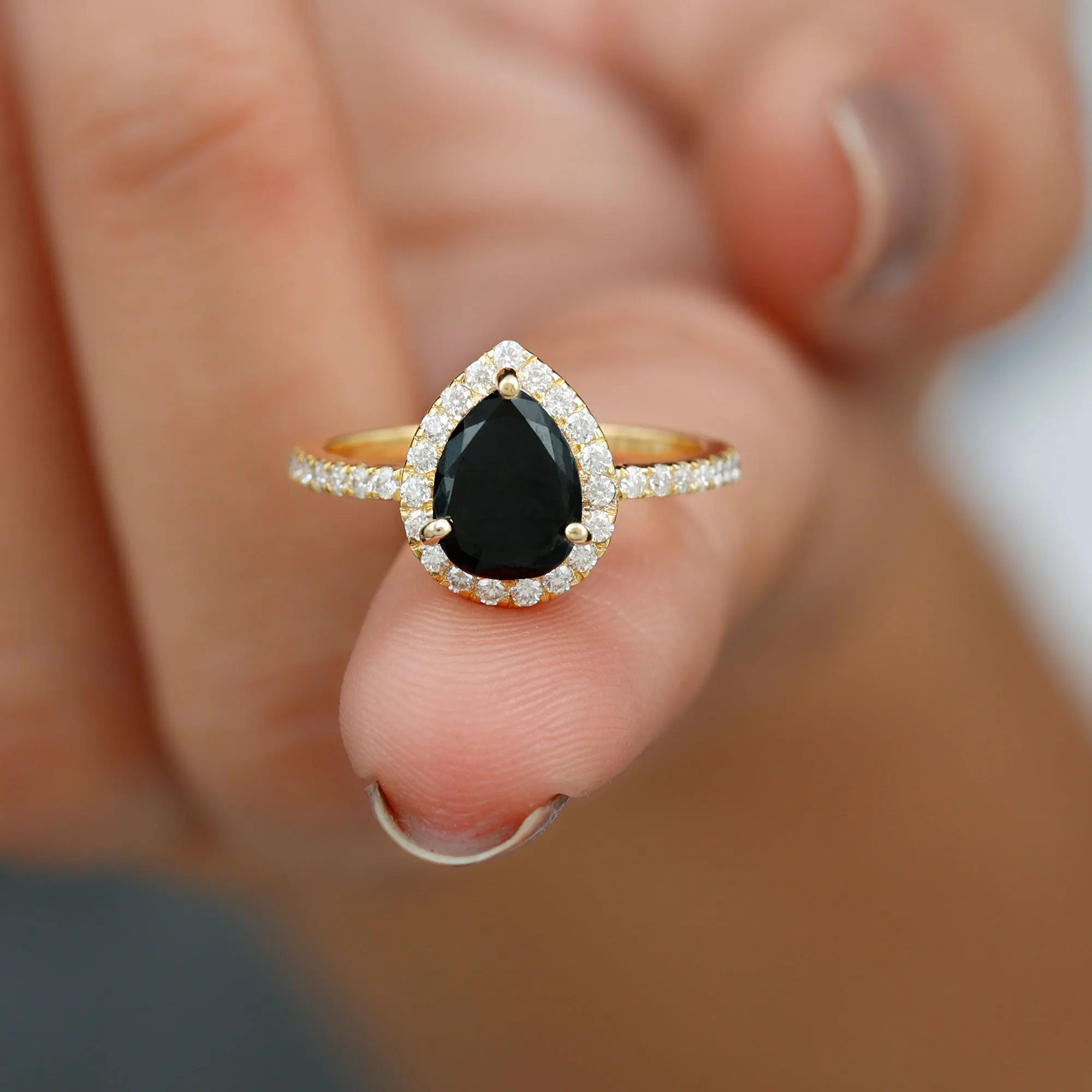 Created Black Diamond and Diamond Halo Engagement Ring