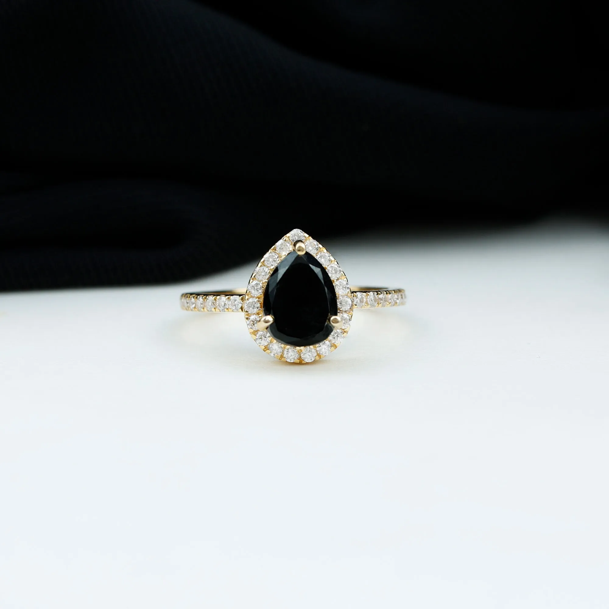 Created Black Diamond and Diamond Halo Engagement Ring