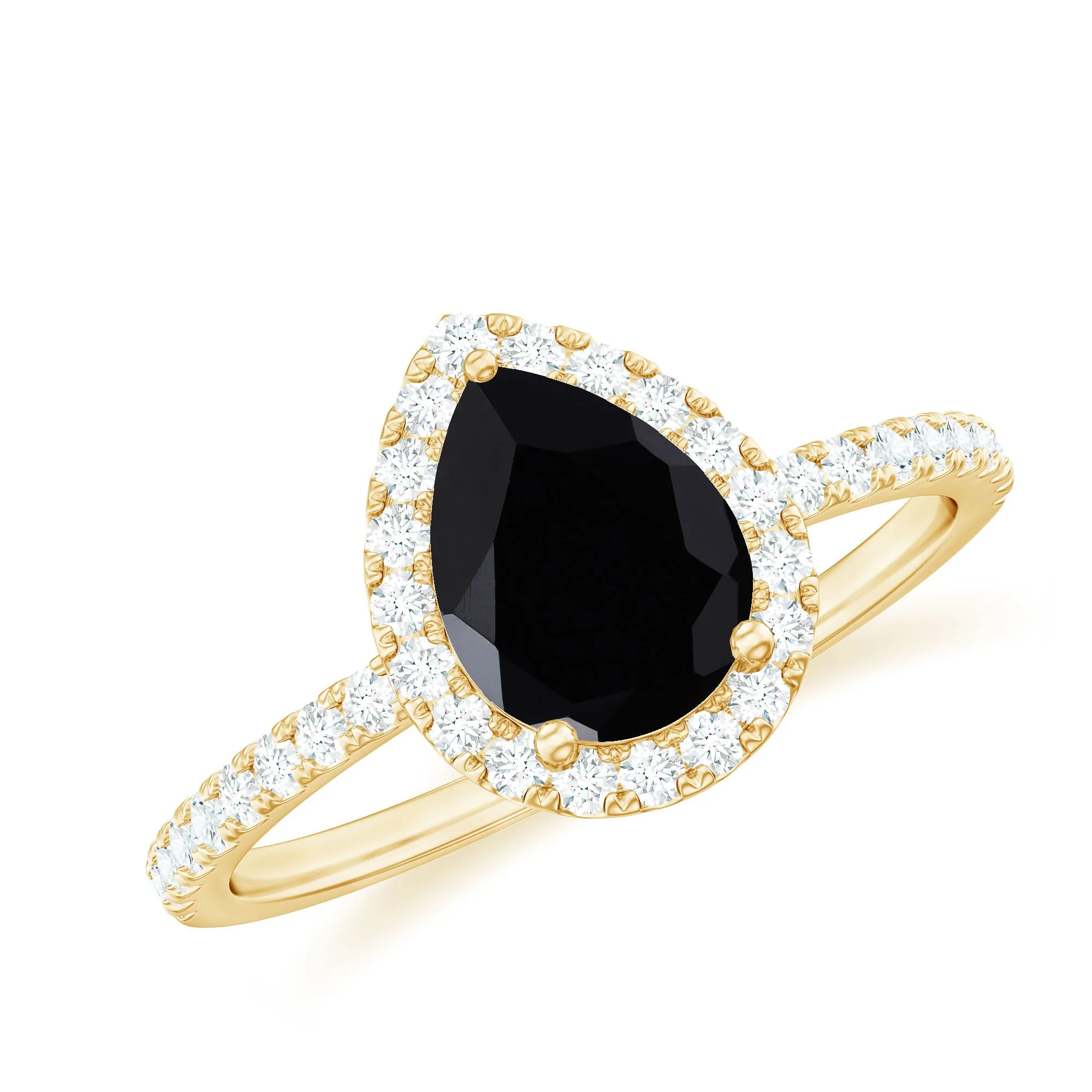Created Black Diamond and Diamond Halo Engagement Ring