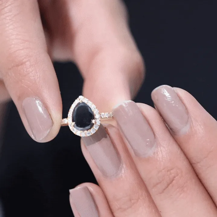 Created Black Diamond and Diamond Halo Engagement Ring