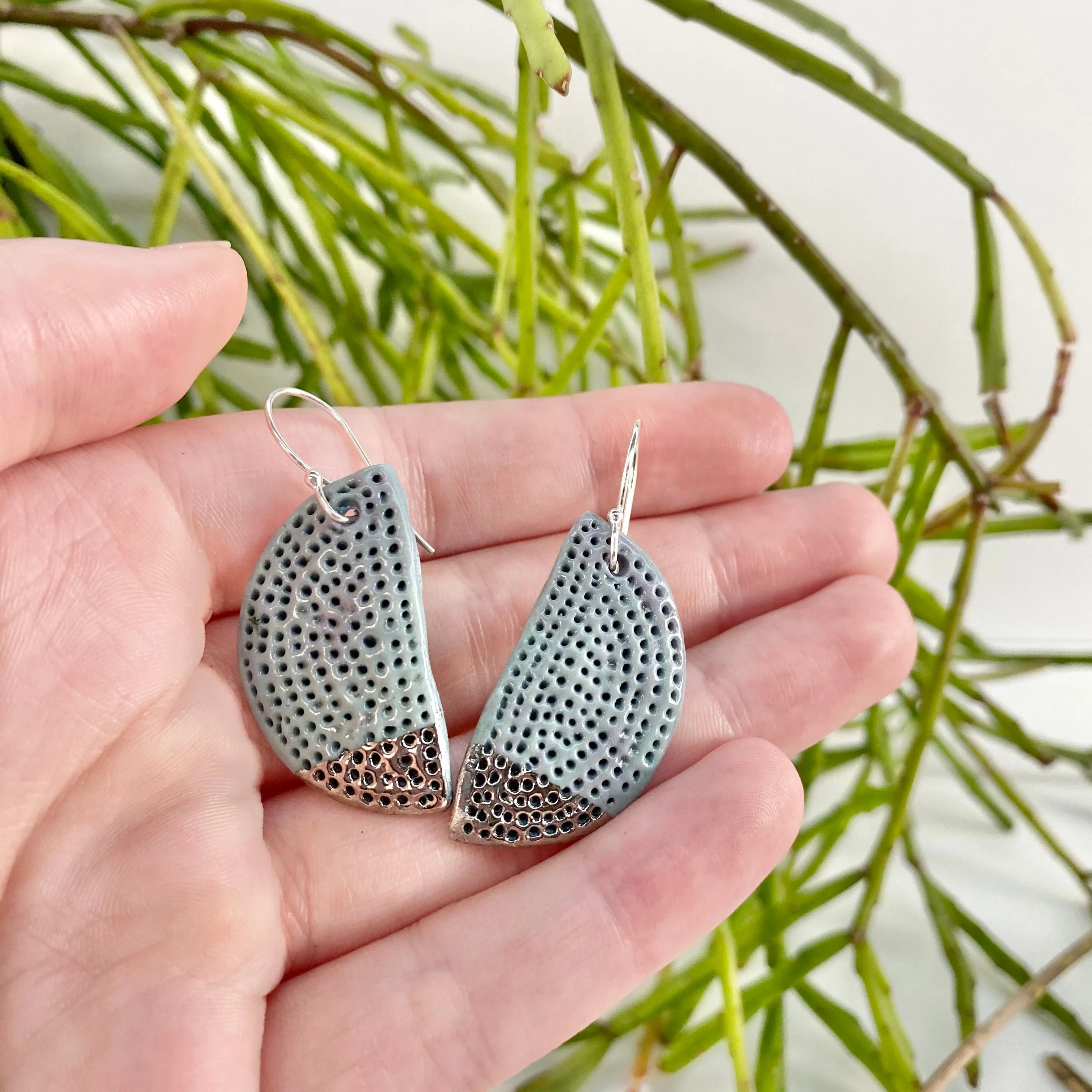 Crescent Coral Dot Porcelain Earrings