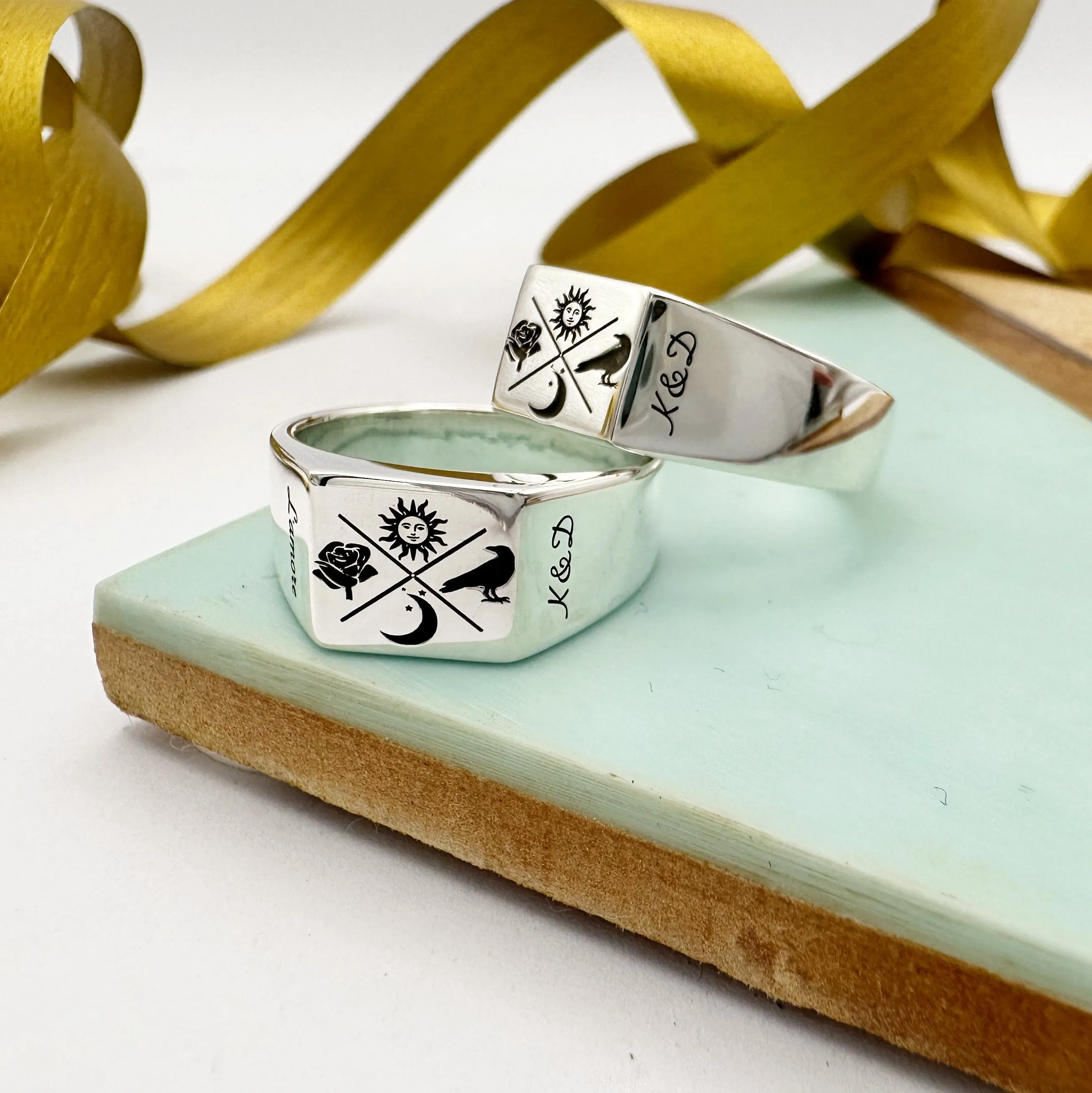 Custom Engraved Large Square Silver Signet Ring