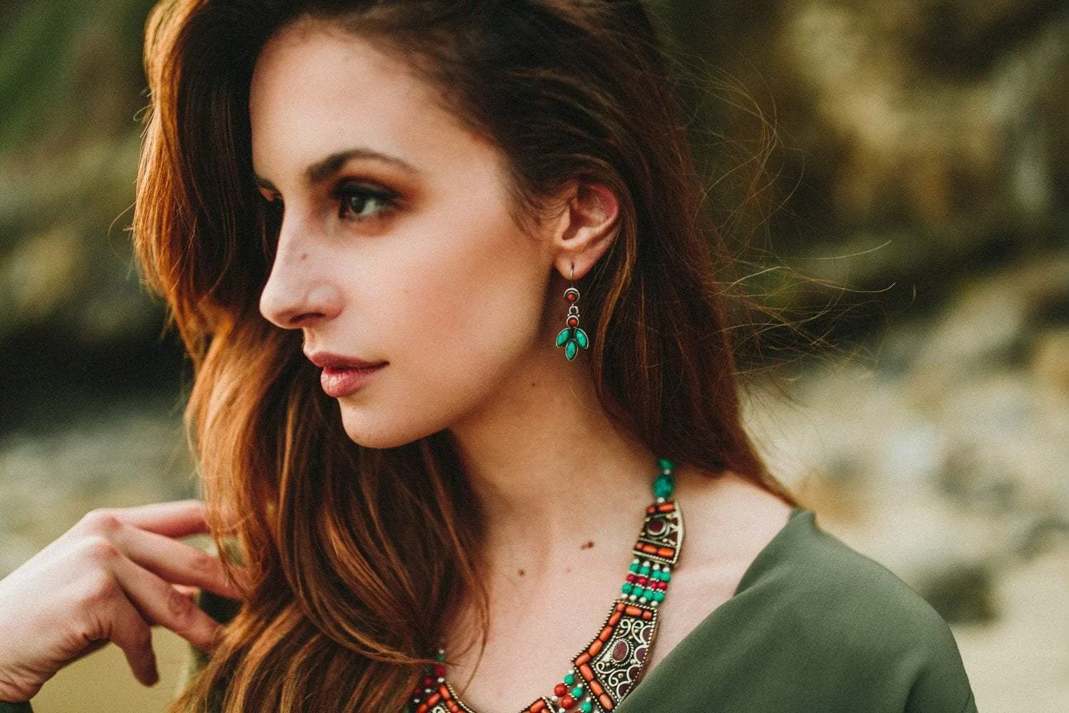 Dangling Turquoise and Coral Earrings