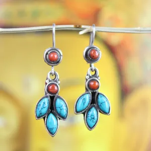 Dangling Turquoise and Coral Earrings