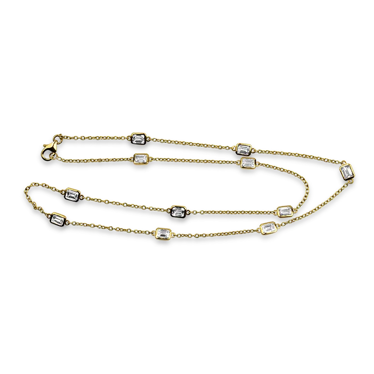 David Weisz 18k Yellow Gold Emerald Cut Diamond by the Yard Necklace