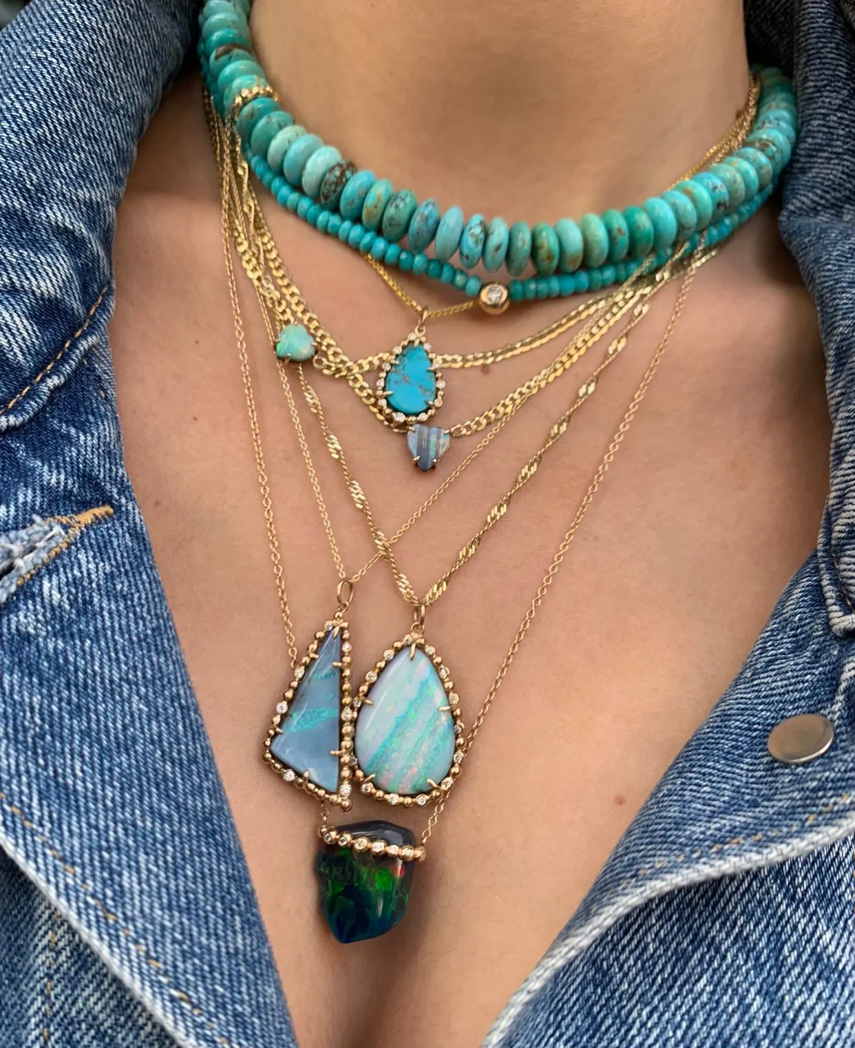 Diamond Disc and Turquoise Beaded Necklace
