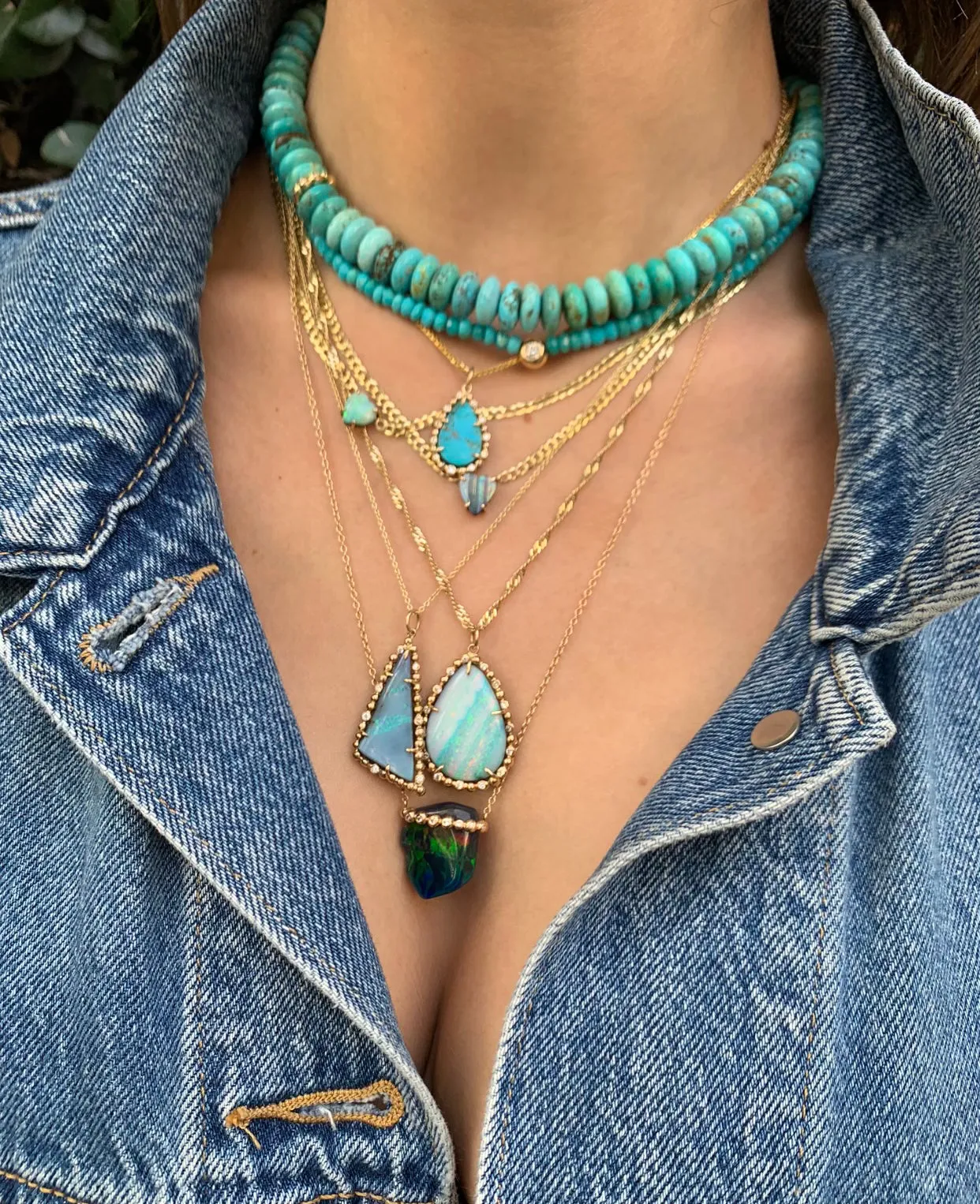 Diamond Disc and Turquoise Beaded Necklace