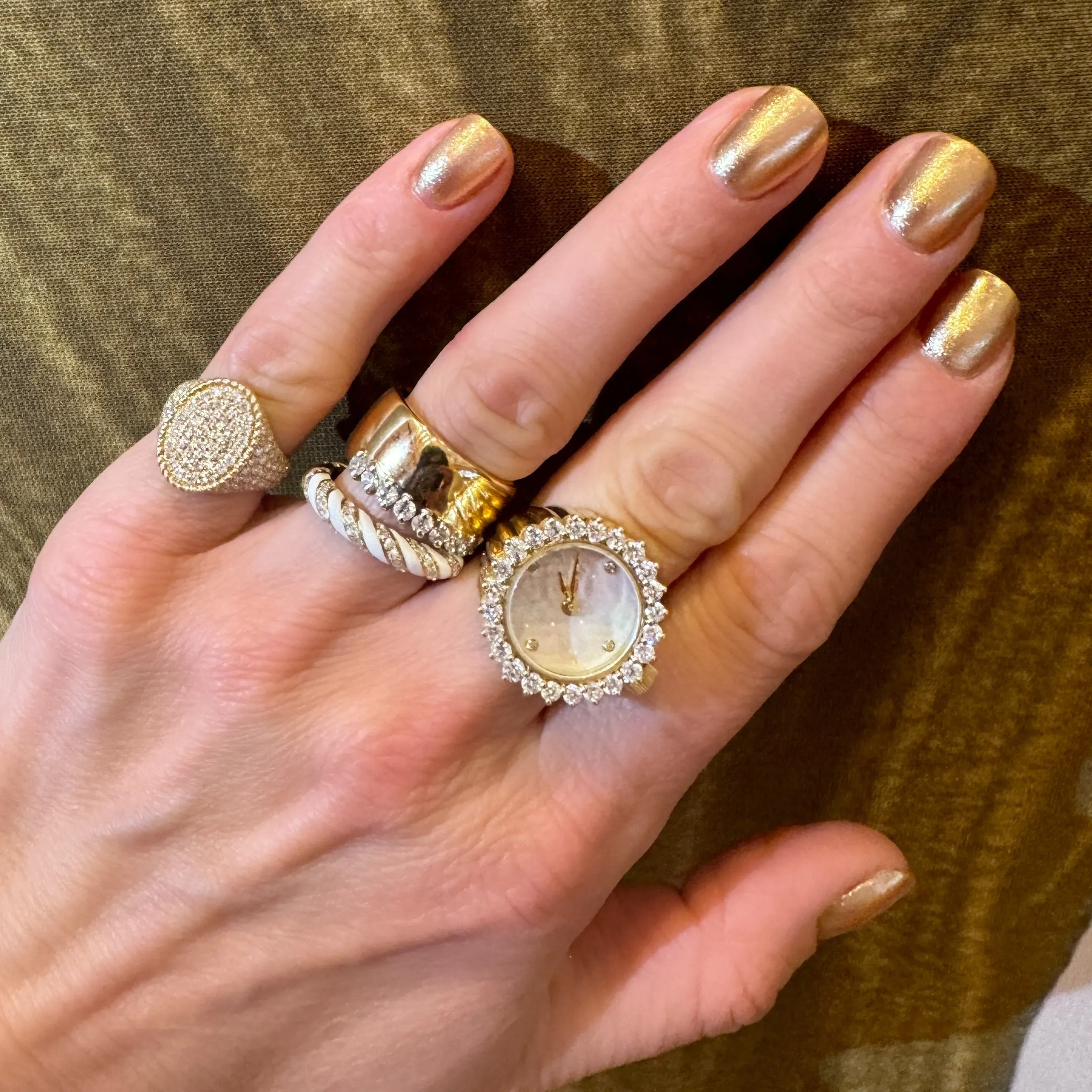 Diamond Lady of the Hour Clock Signet Ring