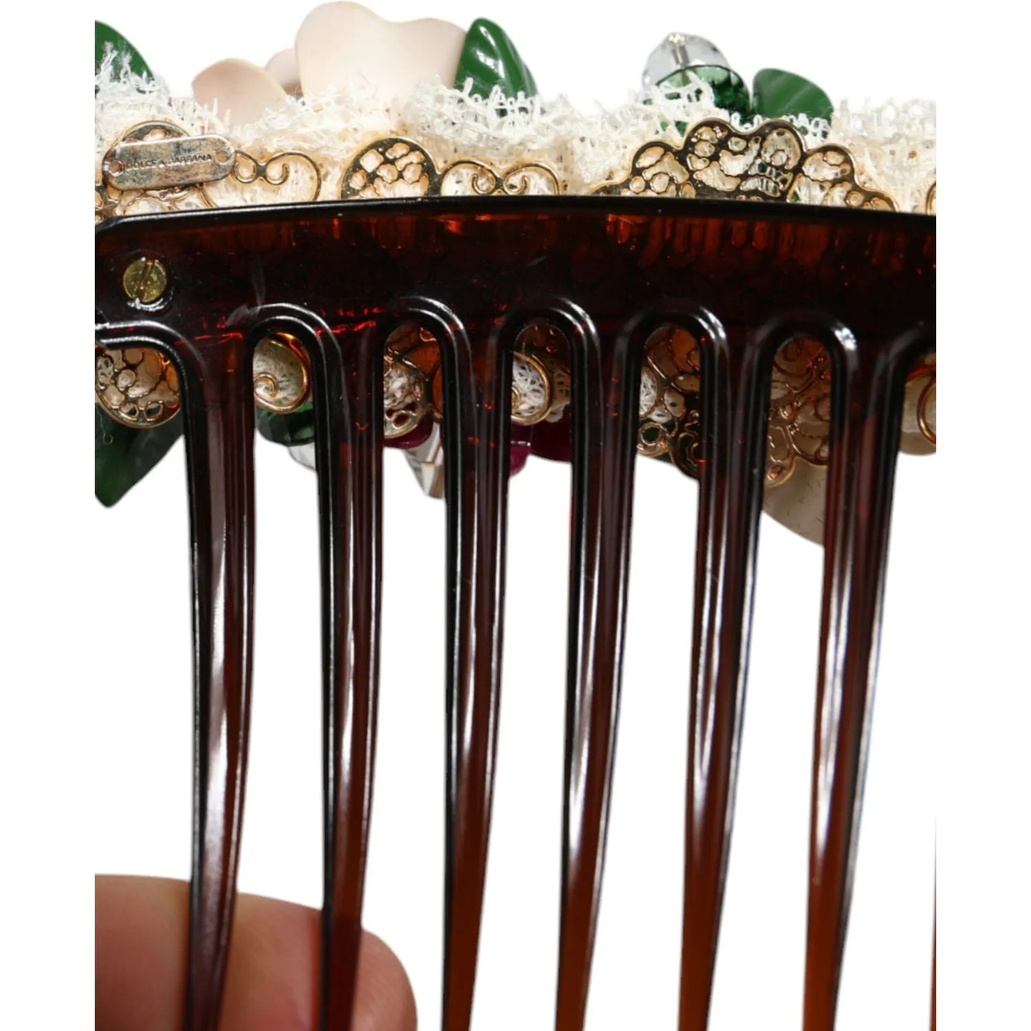 Dolce & Gabbana Brown Plastic Crystal Floral Women Hair Comb