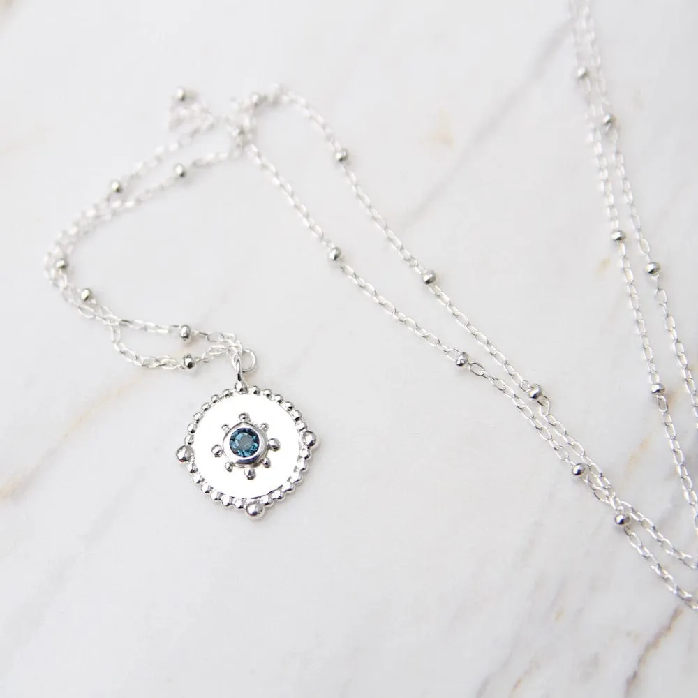 Dotted Disc Necklace with London Blue Topaz
