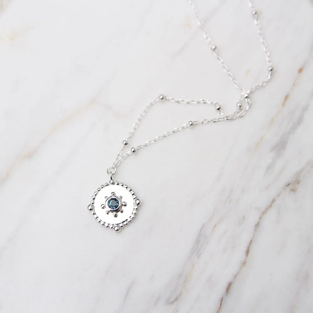Dotted Disc Necklace with London Blue Topaz