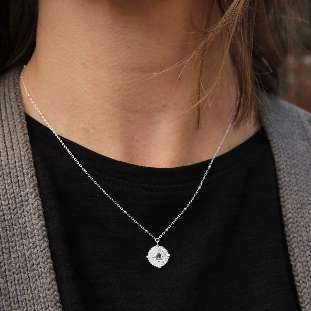 Dotted Disc Necklace with London Blue Topaz