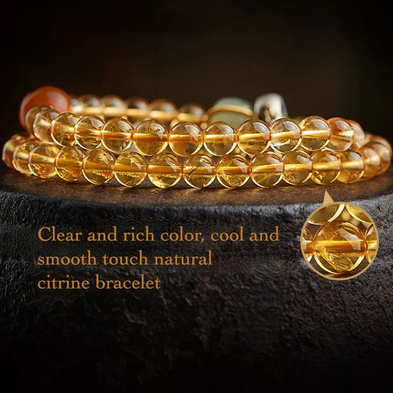 Double Circle Natural Clear Citrine Bracelet with Hetian Jade Multiple Gemstones