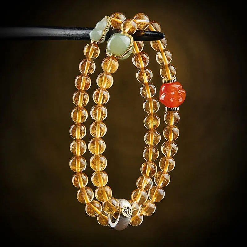Double Circle Natural Clear Citrine Bracelet with Hetian Jade Multiple Gemstones