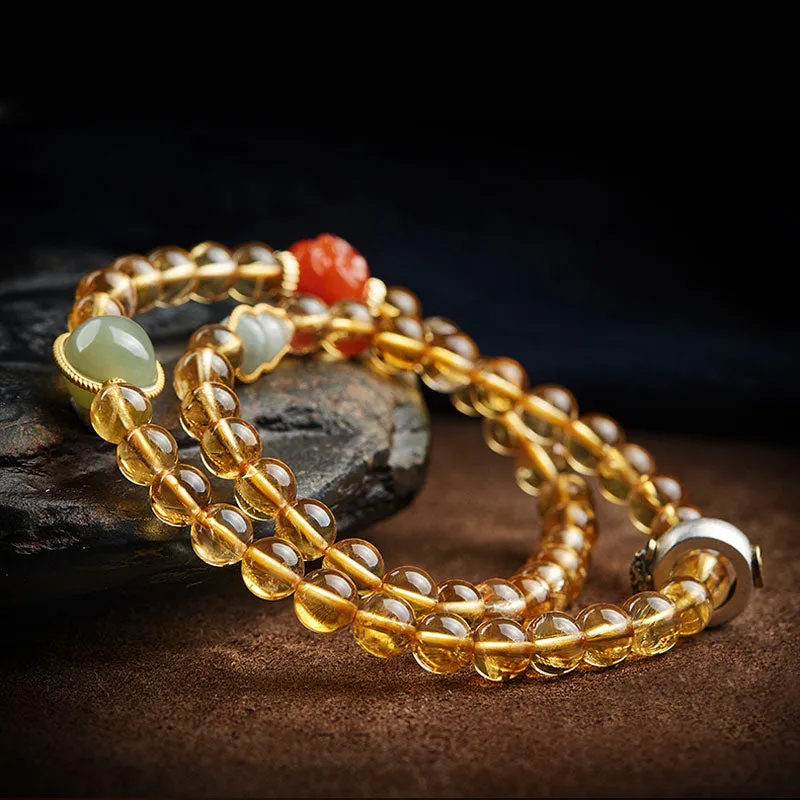 Double Circle Natural Clear Citrine Bracelet with Hetian Jade Multiple Gemstones