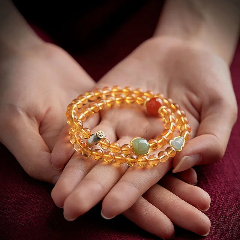 Double Circle Natural Clear Citrine Bracelet with Hetian Jade Multiple Gemstones