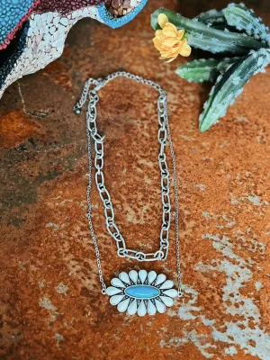 Double Stranded White and Turquoise Squash Blossom Necklace