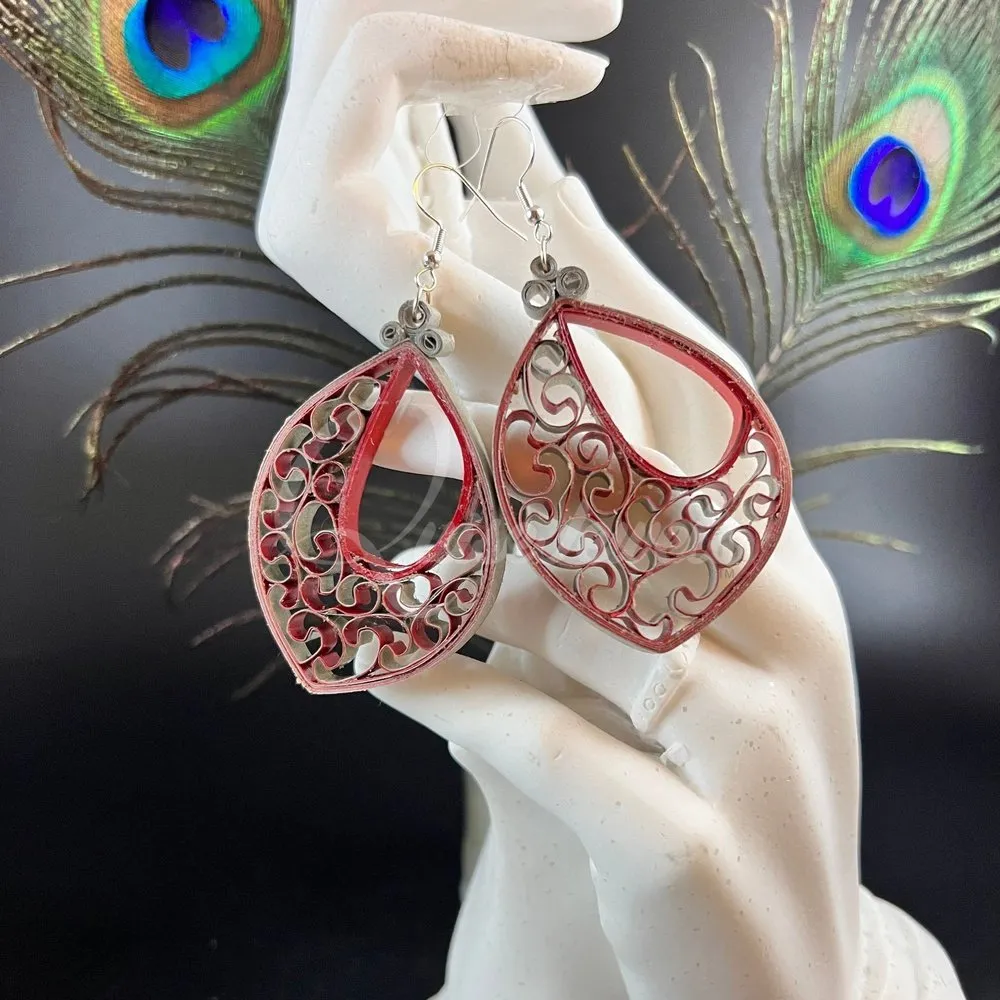 Dual Drop Large Marquee Quilling Earrings