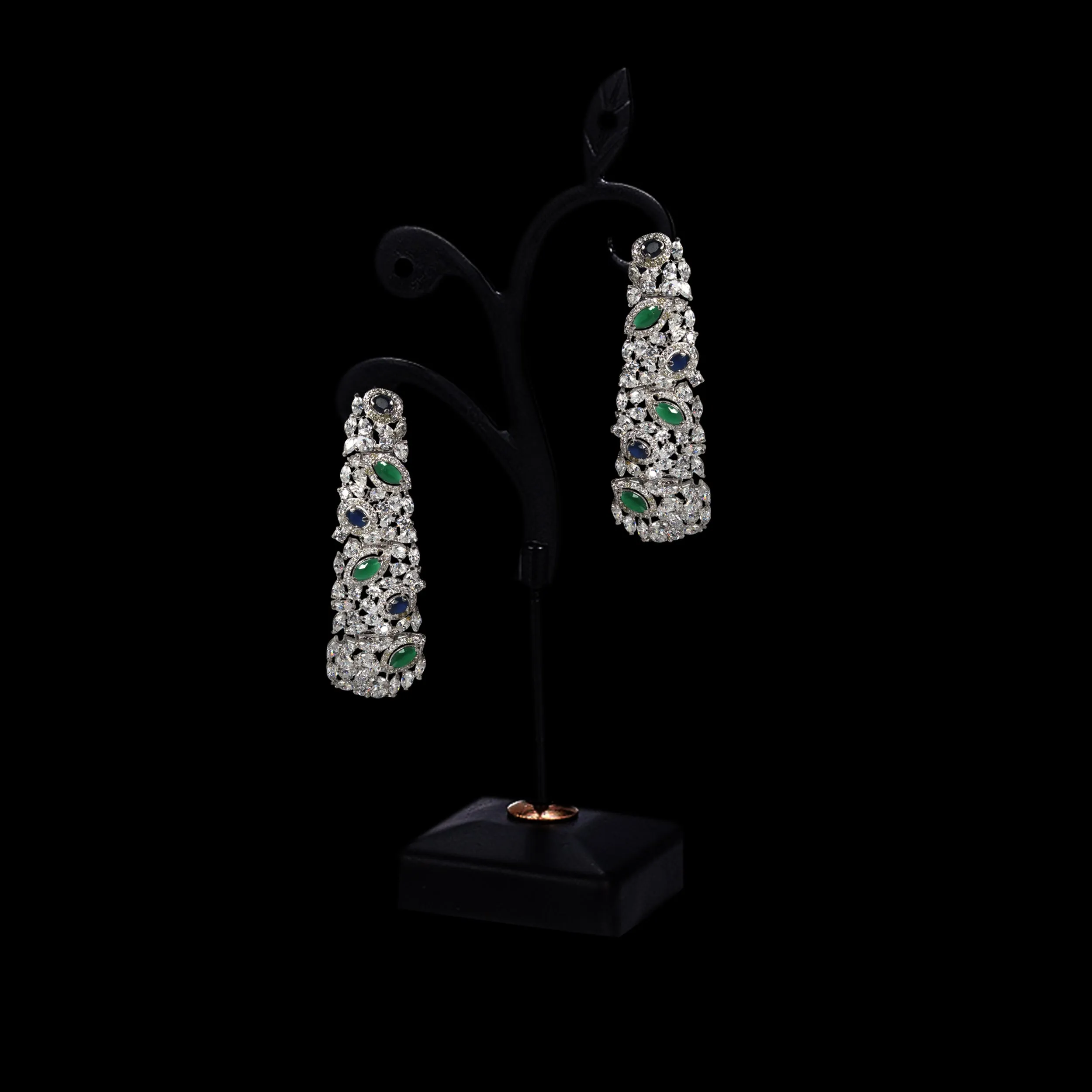 Earrings in Jade, Blue Onyx and Cubic Zircons
