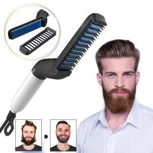 Electric Hair Straightener Brush - Men Quick Beard Straightener Styler Comb - Straightening Curly Hair Comb - Detangling Multifunctional Hair Curler