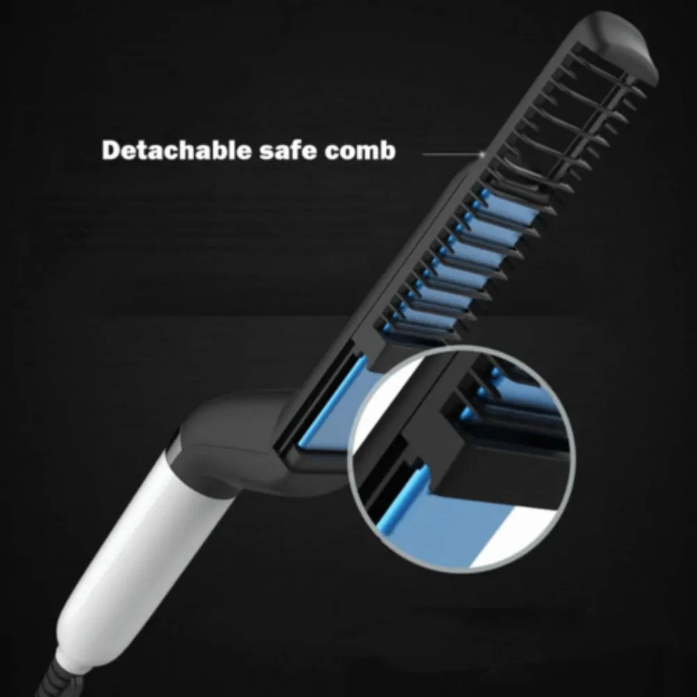 Electric Hair Straightener Brush - Men Quick Beard Straightener Styler Comb - Straightening Curly Hair Comb - Detangling Multifunctional Hair Curler