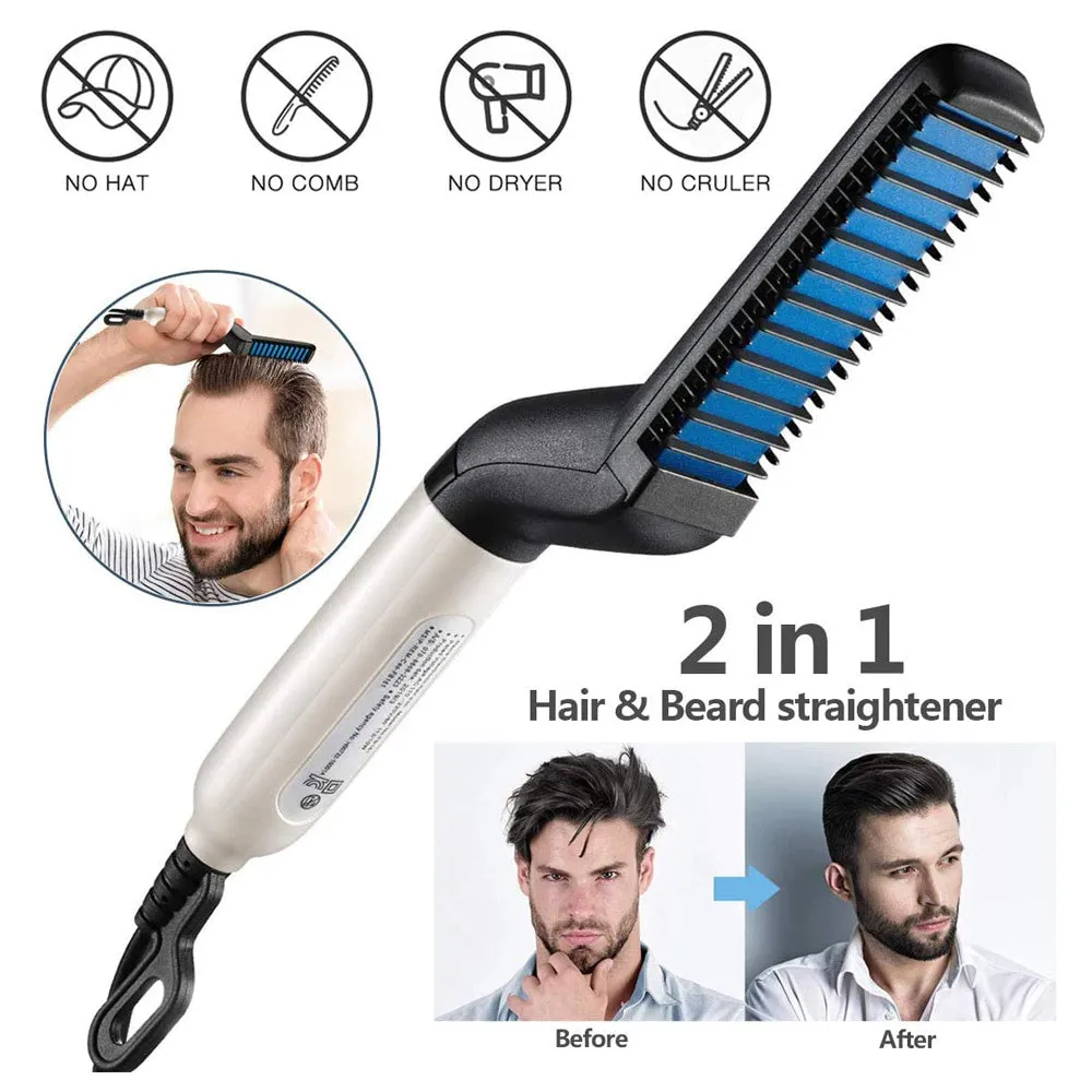 Electric Hair Straightener Brush - Men Quick Beard Straightener Styler Comb - Straightening Curly Hair Comb - Detangling Multifunctional Hair Curler
